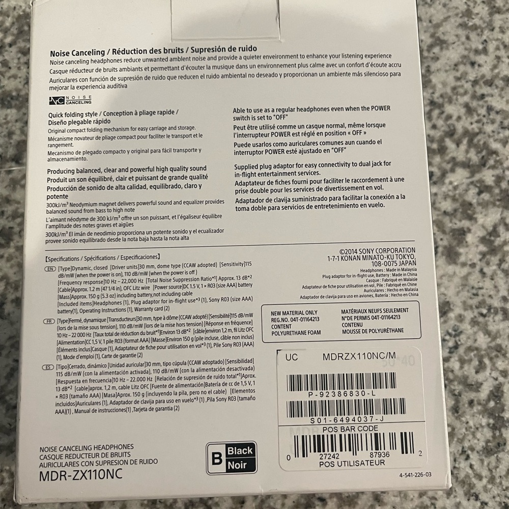 Sony ZX110NC noise cancelling headphones